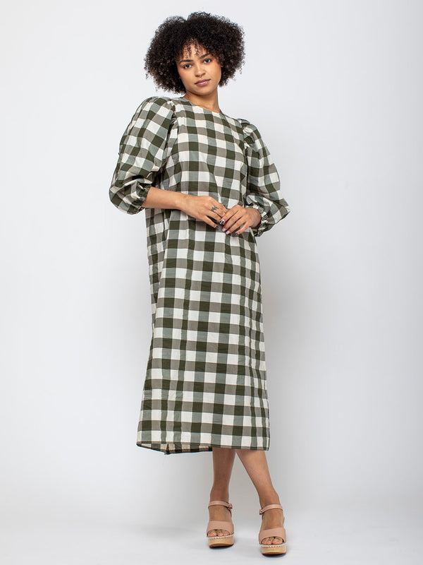 AVN - Oblo Dress - Military Green Check - Verdalina