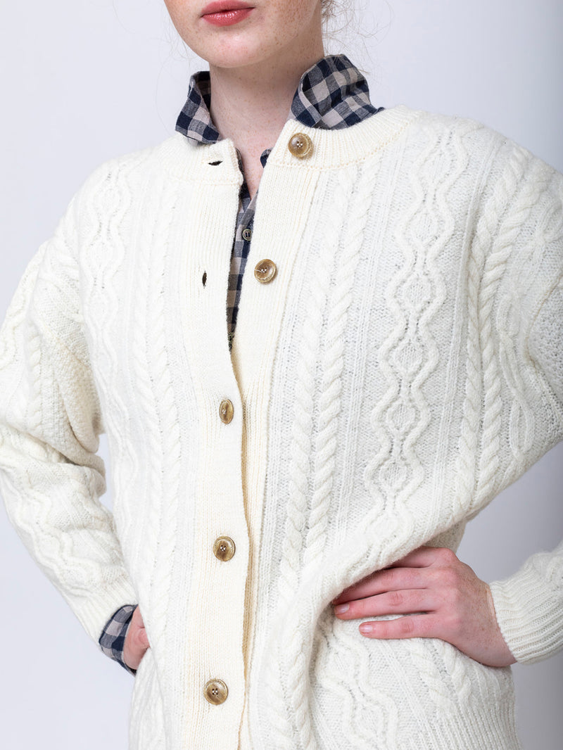 Ichi Antiquites - Two-Way Cable Cardigan - Natural - Verdalina