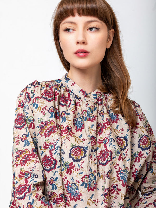 Ichi Antiquites - Linen Floral Shirt - Natural - Verdalina