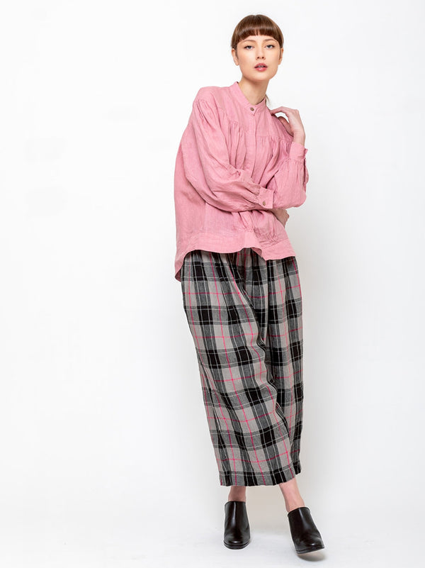 Ichi Antiquites - Linen Tartan Pants - Grey - Verdalina