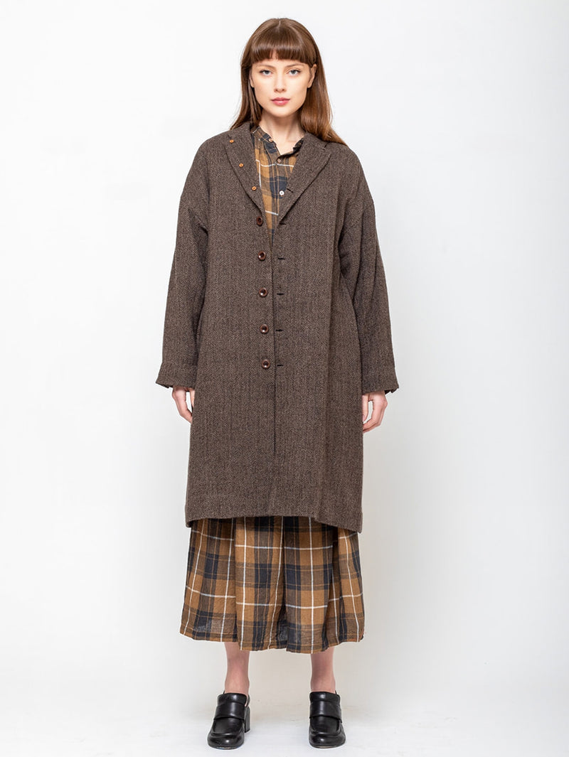 Ichi Antiquites - Wool Herringbone Coat - Brown - Verdalina