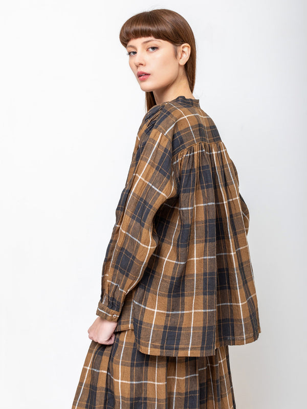 Ichi Antiquites - Linen Shirt - Brown Plaid - Verdalina