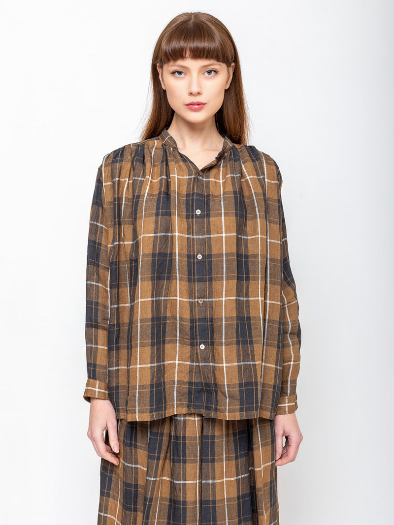 Ichi Antiquites - Linen Shirt - Brown Plaid - Verdalina