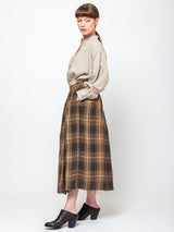 Ichi Antiquites - Linen Skirt - Brown Plaid - Verdalina