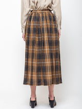 Ichi Antiquites - Linen Skirt - Brown Plaid - Verdalina