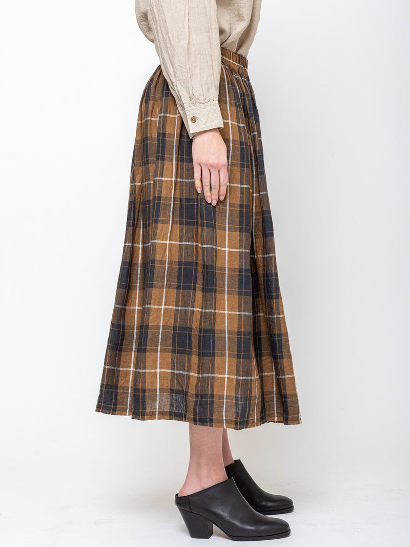 Ichi Antiquites - Linen Skirt - Brown Plaid - Verdalina