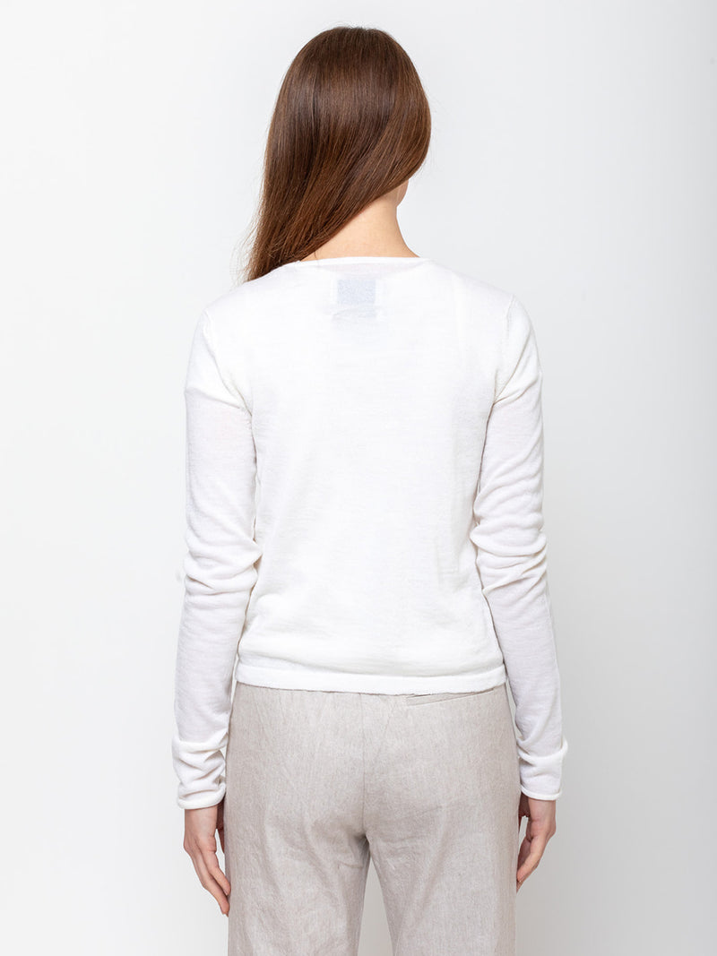 Lauren Manoogian - Super Fine Crewneck Cardigan - White - Verdalina