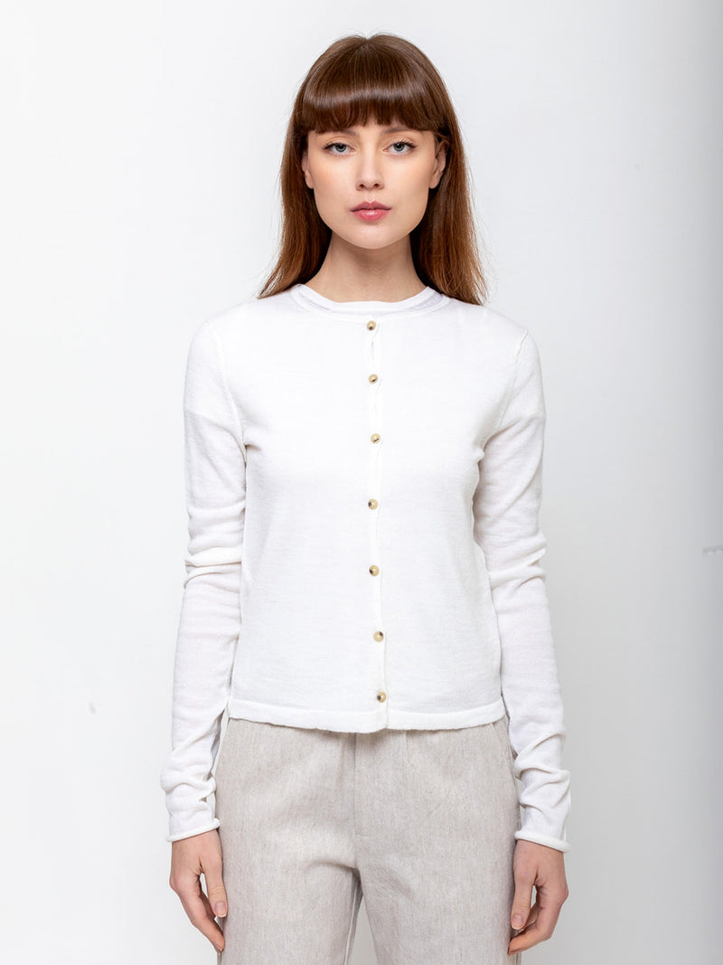 Lauren Manoogian - Super Fine Crewneck Cardigan - White - Verdalina