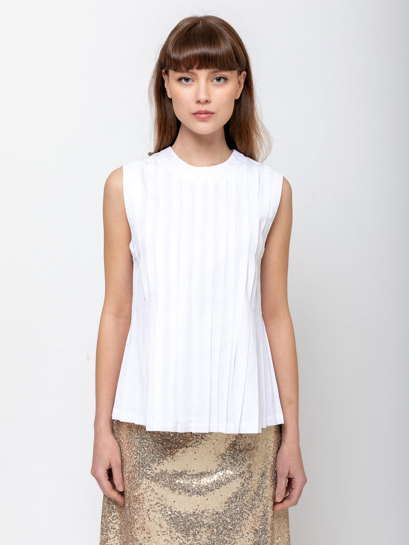 Odeeh - Cotton Pleated Top - White - Verdalina