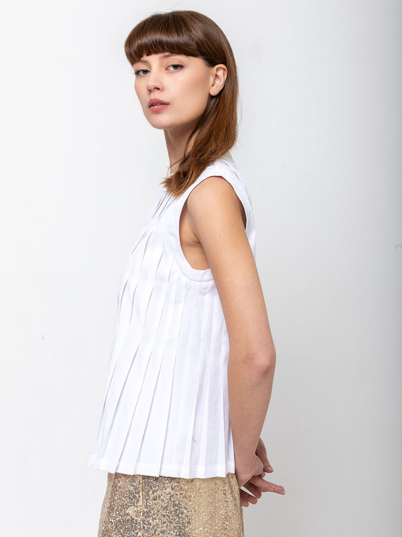 Odeeh - Cotton Pleated Top - White - Verdalina