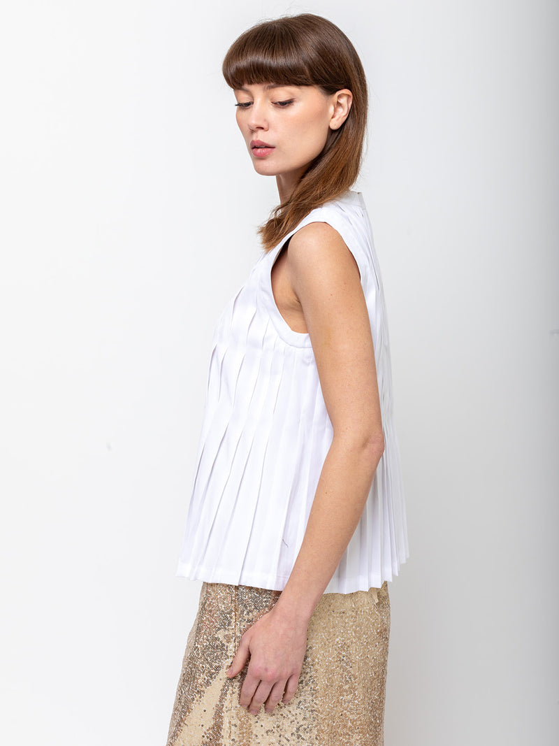 Odeeh - Cotton Pleated Top - White - Verdalina