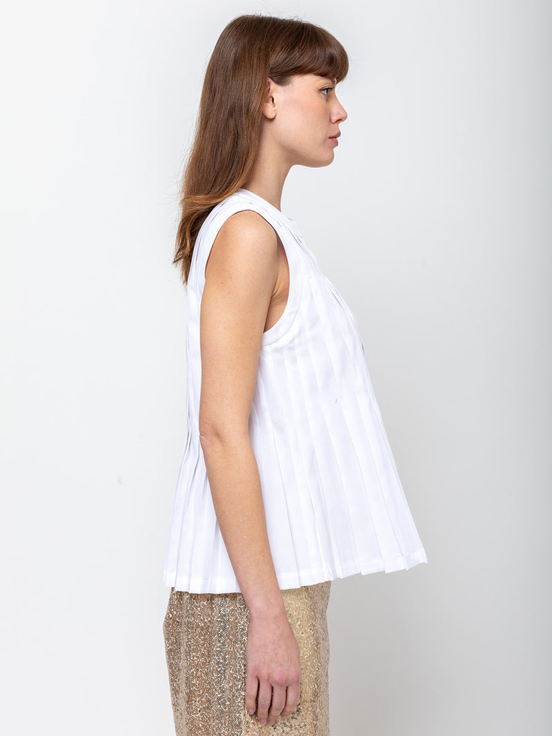 Odeeh - Cotton Pleated Top - White - Verdalina