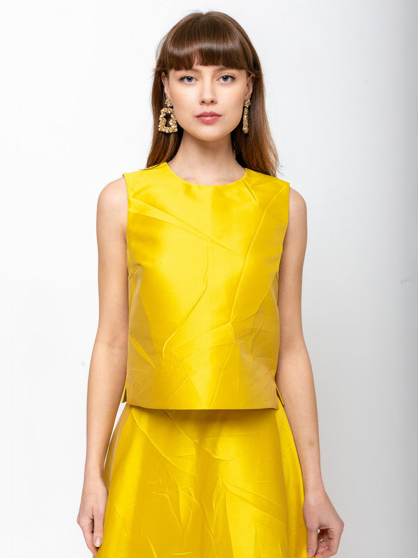 Odeeh - Macro Crinkle Silk Tank - Lemon - Verdalina