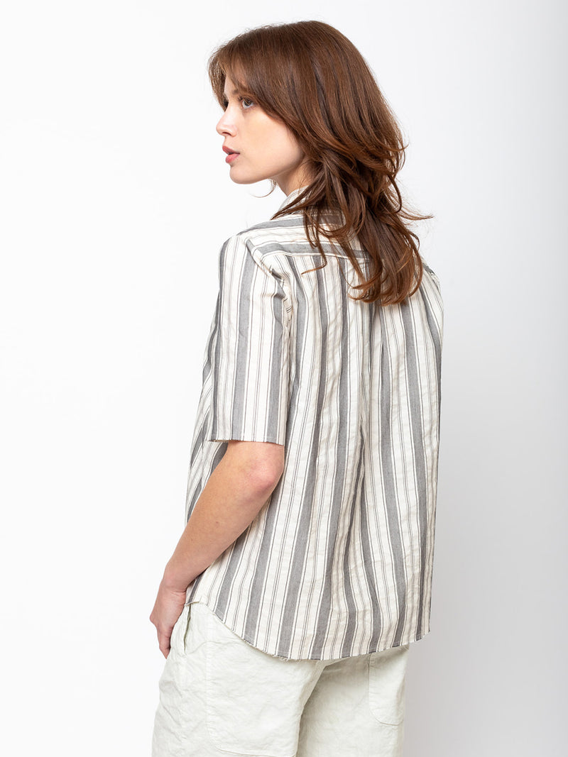 Aequamente - Stripe Short Sleeve Shirt - Black - Verdalina