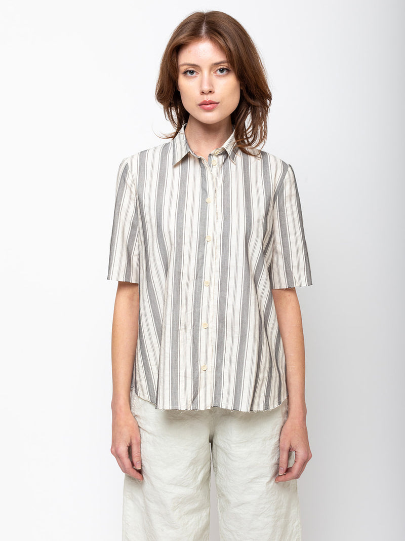 Aequamente - Stripe Short Sleeve Shirt - Black - Verdalina