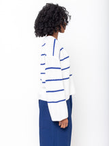 Allude - Cotton and Cashmere V-Neck Sweater - Blue Stripe - Verdalina