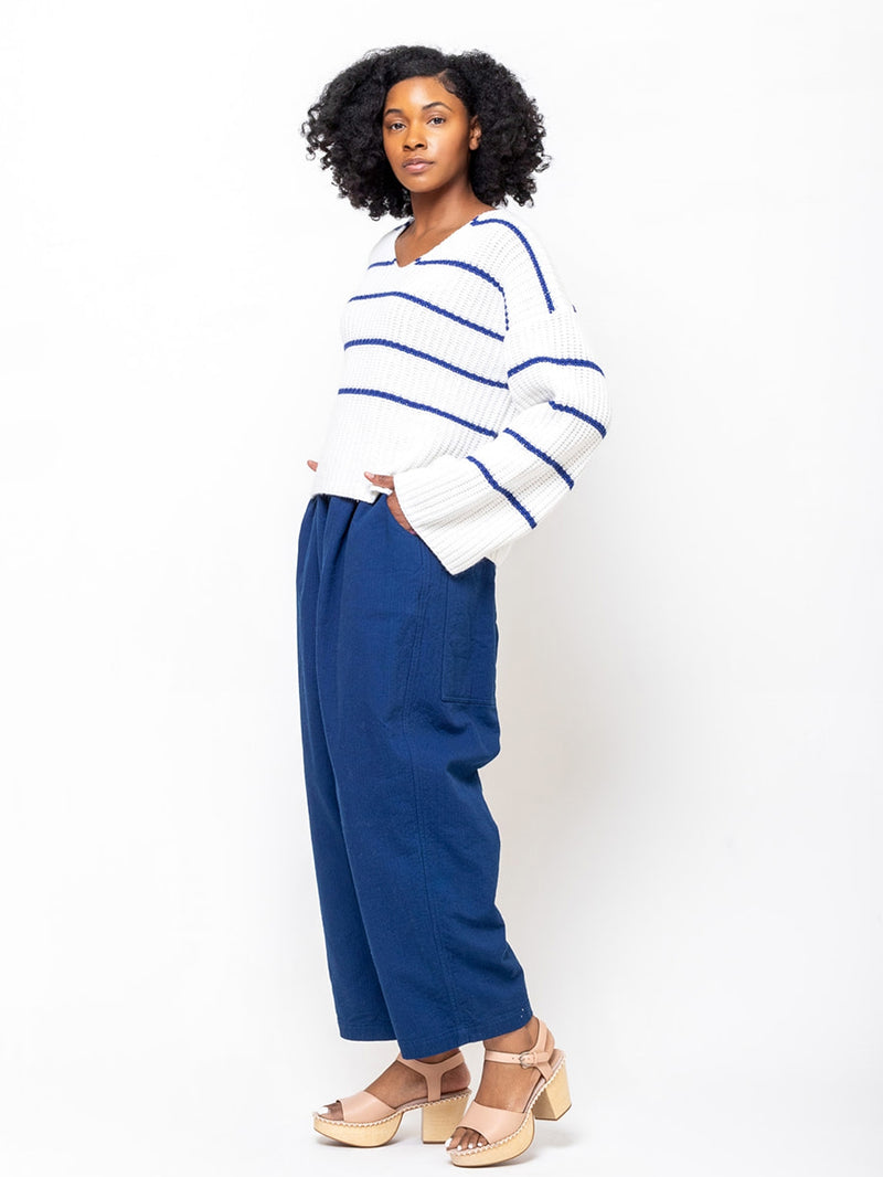 Allude - Cotton and Cashmere V-Neck Sweater - Blue Stripe - Verdalina