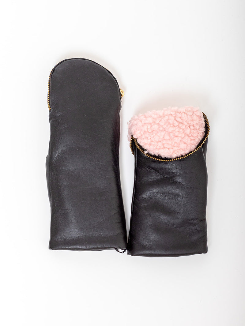 Aristide - Leather and Shearling Mittens with Zipper Top - Verdalina