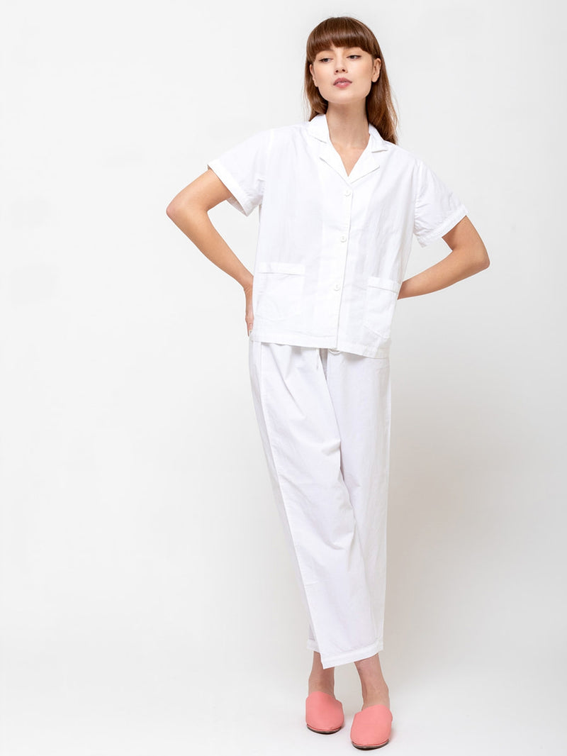 Domi Sleepwear - Organic Cotton Short Sleeve Pajamas - White - Verdalina