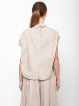 Top U Button Back Shirt - Beige Stripes