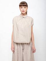 Top U Button Back Shirt - Beige Stripes