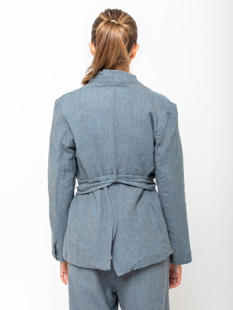 Hazel Brown - Belted Japanese Ghost Wool Jacket - Melange Blue - Verdalina