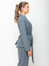 Hazel Brown - Belted Japanese Ghost Wool Jacket - Melange Blue - Verdalina