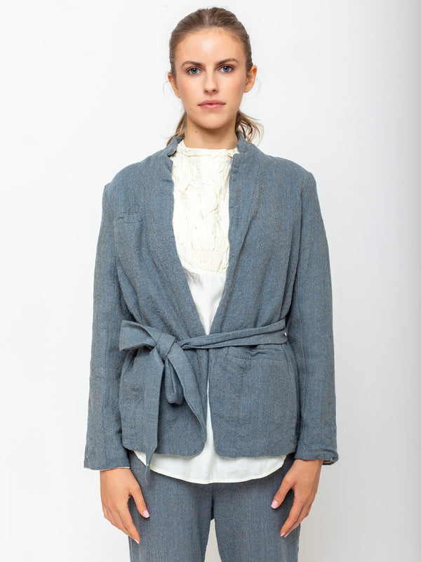 Hazel Brown - Belted Japanese Ghost Wool Jacket - Melange Blue - Verdalina