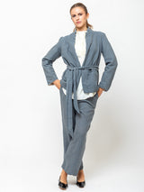 Hazel Brown - Belted Japanese Ghost Wool Jacket - Melange Blue - Verdalina