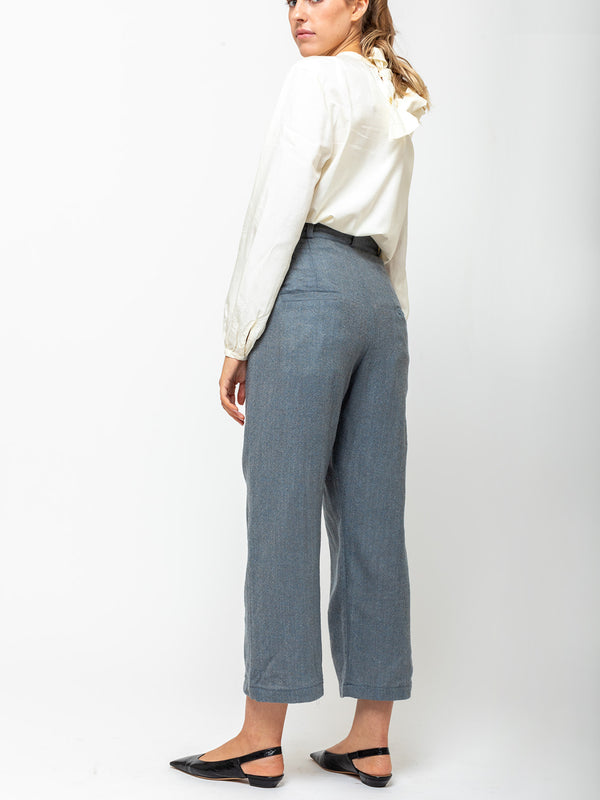 Hazel Brown - Japanese Ghost Wool Pants - Blue Melange - Verdalina