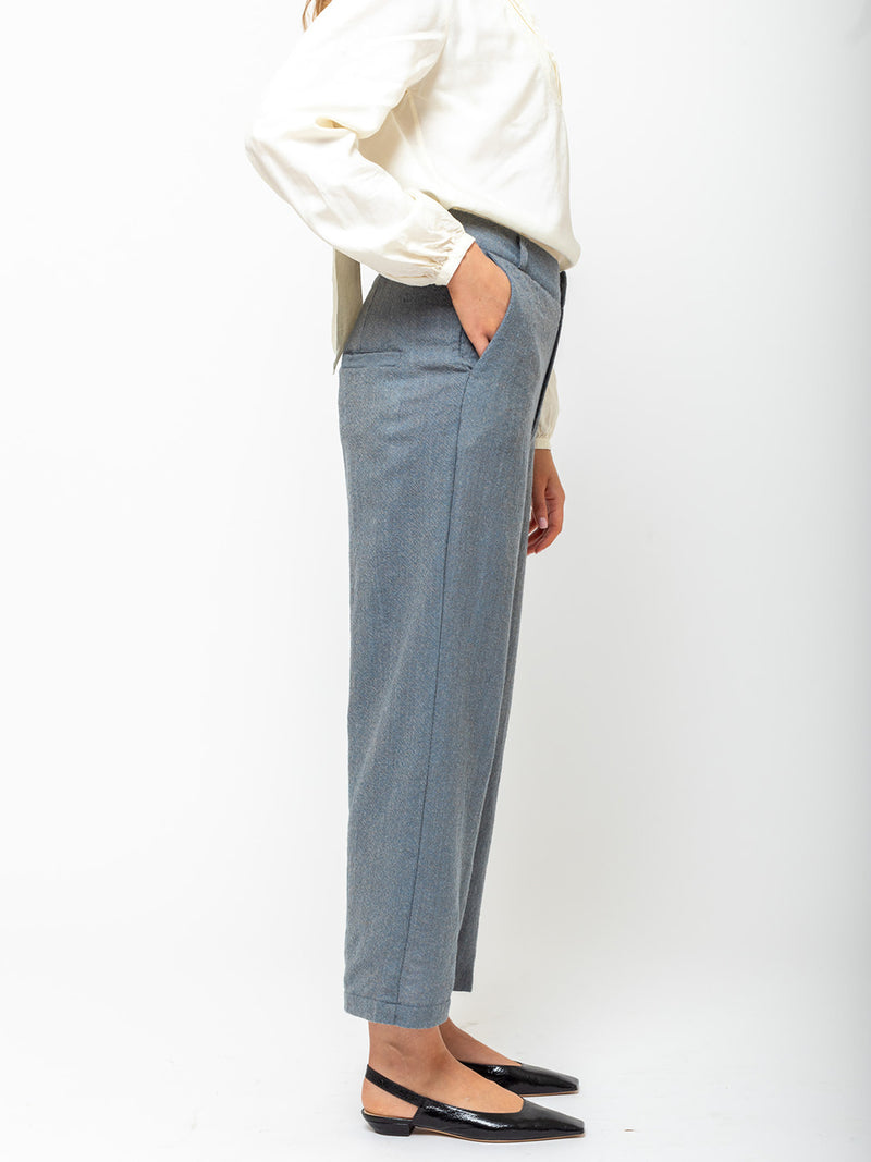 Hazel Brown - Japanese Ghost Wool Pants - Blue Melange - Verdalina