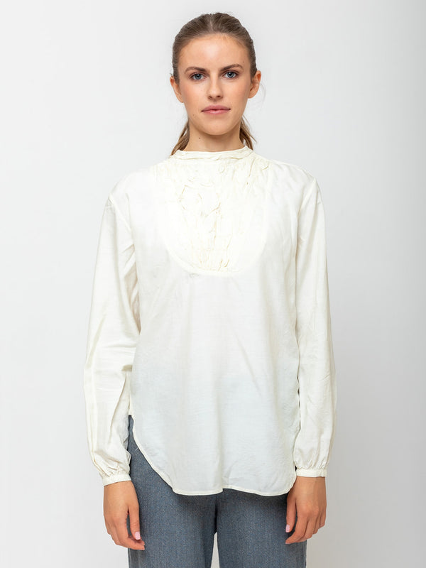 Hazel Brown - Tattered Yoke Blouse - White - Verdalina