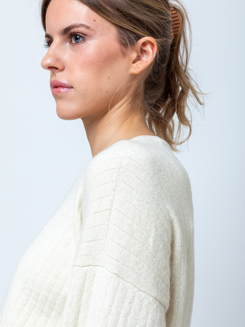 Lauren Manoogian - Line Quilt Crew Neck Sweater - Raw White - Verdalina