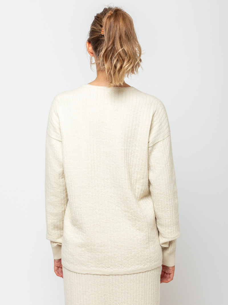 Lauren Manoogian - Line Quilt Crew Neck Sweater - Raw White - Verdalina