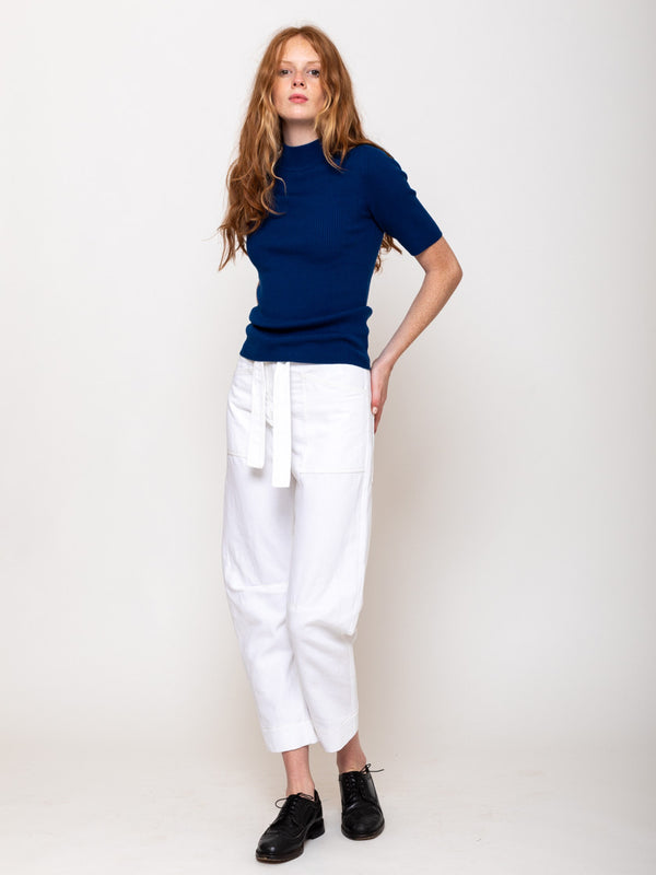 Odeeh - Short Sleeve Ribbed Sweater - Admiral - Verdalina