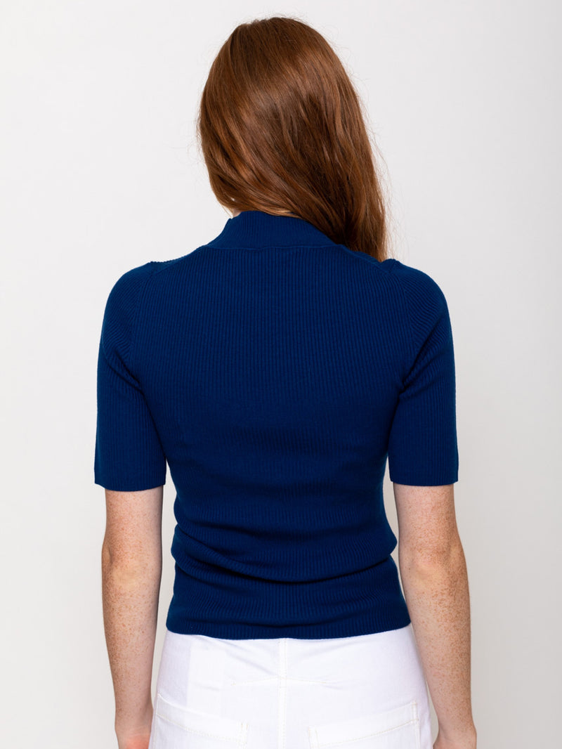 Odeeh - Short Sleeve Ribbed Sweater - Admiral - Verdalina