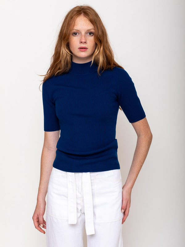 Odeeh - Short Sleeve Ribbed Sweater - Admiral - Verdalina