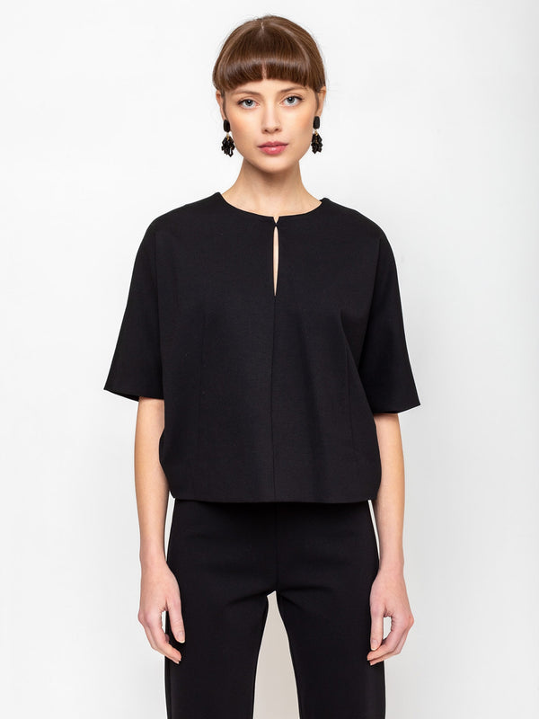 Odeeh - Ponti Knit Top - Jet Black - Verdalina