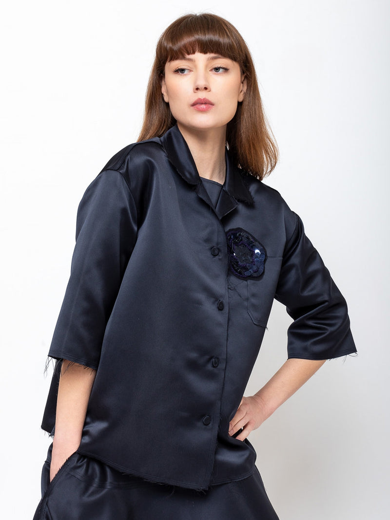 Odeeh - Satin Shirt - Midnight - Verdalina