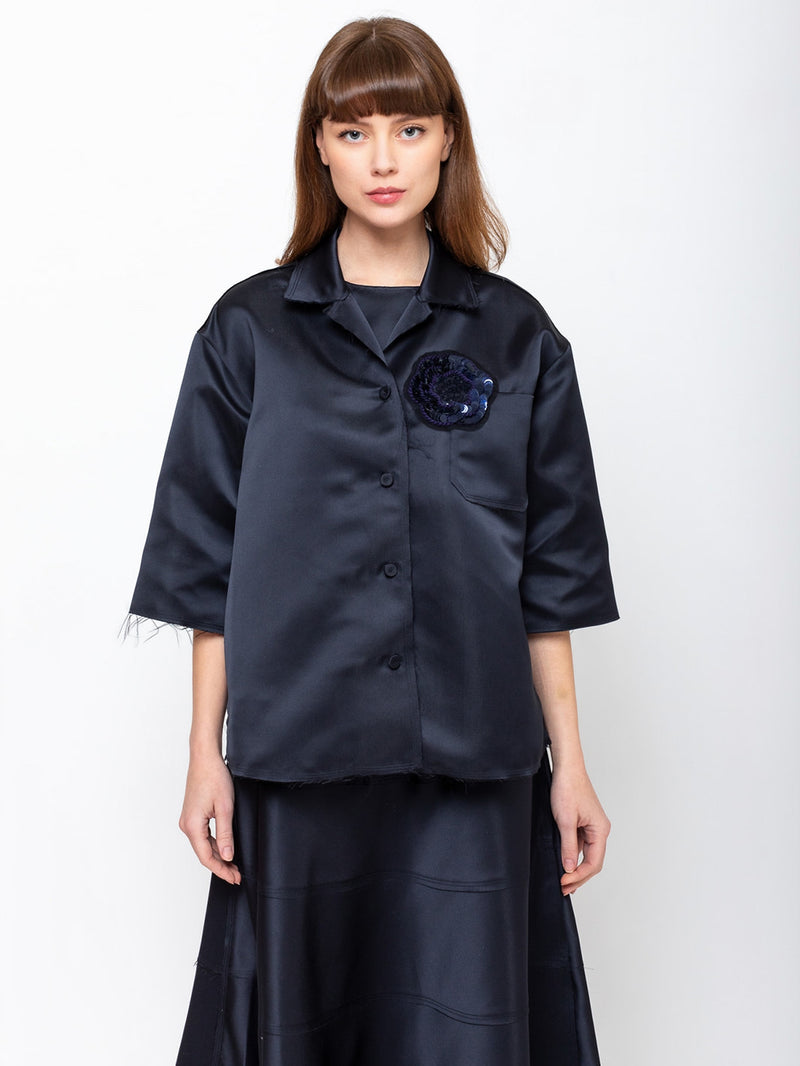 Odeeh - Satin Shirt - Midnight - Verdalina