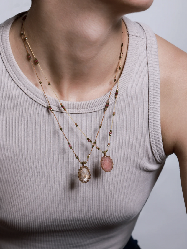 Sharing - Tibetan Necklace - Strawberry Pink Quartz - Verdalina